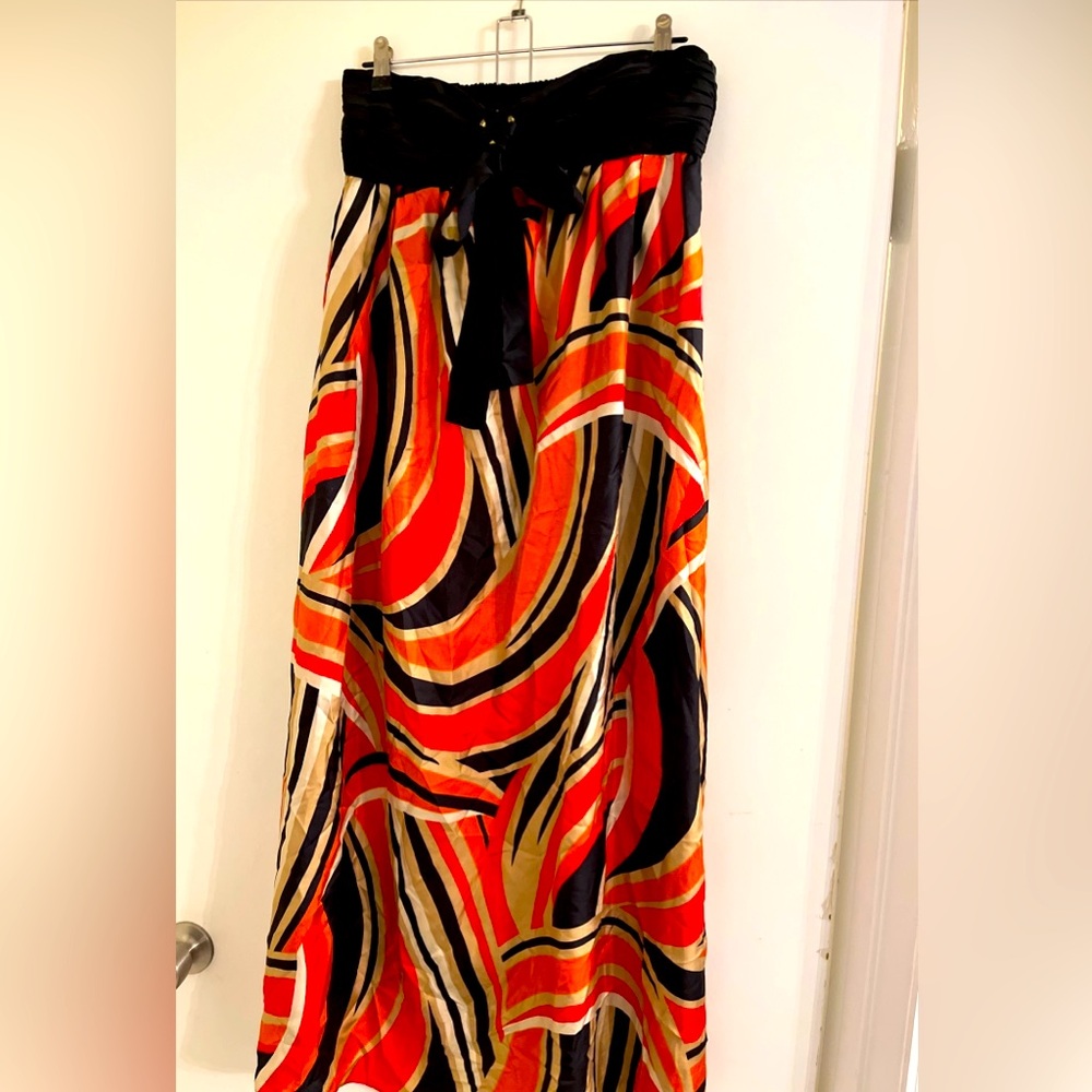 Nine West Maxi Charmeuse Silk Halter Tribal Print Dress Size 8